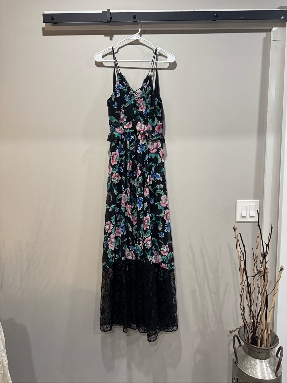 Express Black Floral Lace Hem Maxi Dress | Size 8